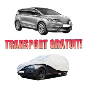 Husa tip prelata auto RENAULT ESPACE V (JR_) din 2015-2023, Culoare Gri, material textil impermeabil, rezistanta la intemperii praf UV, CARPASSION Husa Protectie, 4 Stickere auto cu RENAULT