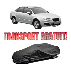 Husa tip prelata auto SEAT EXEO (3R2) din 2008-2013, Culoare Negru, material textil impermeabil, rezistanta la intemperii praf UV, CARPASSION Husa Protectie, 4 Stickere auto cu SEAT