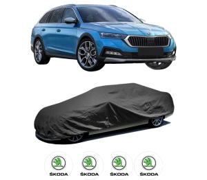 Husa tip prelata auto SKODA Octavia IV (NX3, NN3, PV3) din 2020-2021, Culoare Negru, material textil impermeabil, rezistanta la intemperii praf UV, CARPASSION Husa Protectie, 4 Stickere auto cu SKODA - Img 2