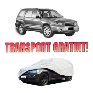 Husa tip prelata auto SUBARU FORESTER (SG_) din 2002-2008, Culoare Gri, material textil impermeabil, rezistanta la intemperii praf UV, CARPASSION Husa Protectie, 4 Stickere auto cu SUBARU
