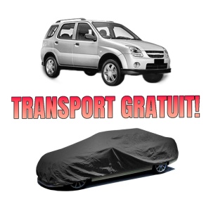 Husa tip prelata auto SUZUKI IGNIS II (MH) din 2003, Culoare Negru, material textil impermeabil, rezistanta la intemperii praf UV, CARPASSION Husa Protectie, 4 Stickere auto cu SUZUKI