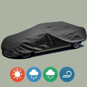 Husa tip prelata auto TOYOTA AVENSIS Estate (_T25_) din 2003-2008, Culoare Negru, material textil impermeabil, rezistanta la intemperii praf UV, CARPASSION Husa Protectie, 4 Stickere auto cu TOYOTA - Img 7