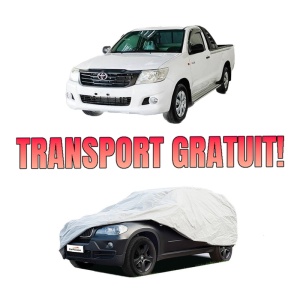 Husa tip prelata auto TOYOTA HILUX VIII Platform/Chassis (_N1_) din 2015, Culoare Gri, material textil impermeabil, rezistanta la intemperii praf UV, CARPASSION Husa Protectie, 4 Stickere auto cu TOYOTA