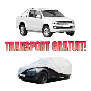 Husa tip prelata auto Volskwagen AMAROK (2HA, 2HB, S1B, S6B, S7A, S7B, AGD) din 2010-2022, Culoare Gri, material textil impermeabil, rezistanta la intemperii praf UV, CARPASSION Husa Protectie, 4 Stickere auto cu Volskwagen
