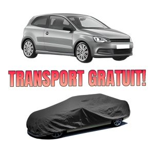 Husa tip prelata auto Volskwagen POLO V (6R1, 6C1) din 2009-2022, Culoare Negru, material textil impermeabil, rezistanta la intemperii praf UV, CARPASSION Husa Protectie, 4 Stickere auto cu Volskwagen