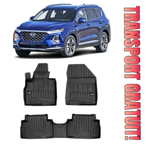 Hyundai Santa Fe IV Din 08.2018 - 2020, Suv , Set Covorase Auto Tip Tavita Premium 3D, din cauciuc