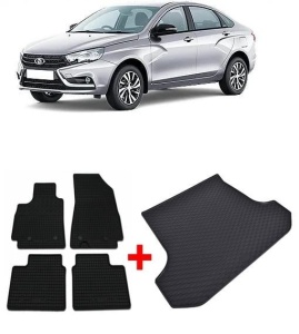 Lada Vesta Sedan din 2015 - Prezent *1, Set Covorase + tavita portbagaj auto - Img 2