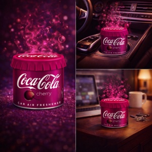 Odorizant Auto 3D Coca Cola Cherry, Tip conserva, Cupholder, Parfum Intens și Persistent, Design Realist, Vegan Friendly, ideal pentru masina birou casa, 4x Stickere auto - Img 6