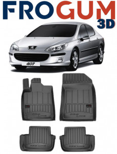 Peugeot 407, Sedan, Din 2004 - 12.2010 , Set Covorase Auto Tip Tavita Premium 3D, din cauciuc accesorii pentru autoturismul tau - masina v171969