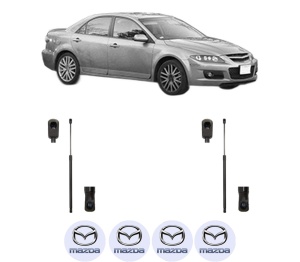Set 2 amortizoare portbagaj haion MAZDA 6 Hatchback (GG) din 2002-2007, 2 bucati, MAGNUM TECHNOLOGY, 4 stickere auto MAZDA v4242