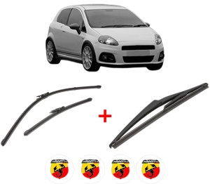 Set 3 stergatoare ABARTH GRANDE PUNTO din 2005 - 2015, pentru parbriz si luneta fata si spate auto, Valeo Silencio, din cauciuc siliconat rezistent, 4 Stickere Auto ABARTH v14674