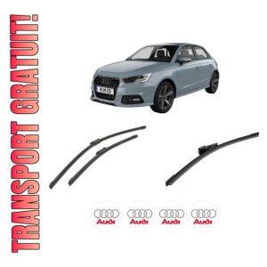 Set 3 stergatoare AUDI A1 Sportback (GBA) din 2018-2021, pentru parbriz si luneta fata si spate auto, Bosch Aerotwin-Aerotwin, din cauciuc siliconat rezistent, 4 Stickere Auto AUDI