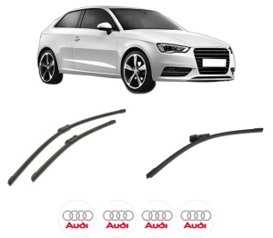 Set 3 stergatoare AUDI A3 (8V1, 8VK) din 2012-2020, pentru parbriz si luneta fata si spate auto, Bosch Aerotwin-Aerotwin, din cauciuc siliconat rezistent, 4 Stickere Auto AUDI - Img 2