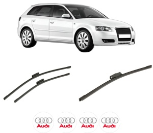 Set 3 stergatoare AUDI A3 Sportback (8PA) din 2004-2013, pentru parbriz si luneta fata si spate auto, Bosch Aerotwin-Aerotwin Multi, din cauciuc siliconat rezistent, 4 Stickere Auto AUDI - Img 2