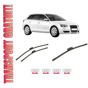 Set 3 stergatoare AUDI A3 Sportback (8PA) din 2004-2013, pentru parbriz si luneta fata si spate auto, Bosch Aerotwin-Aerotwin Multi, din cauciuc siliconat rezistent, 4 Stickere Auto AUDI