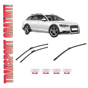 Set 3 stergatoare AUDI A4 Allroad B8 (8KH) din 2009-2016, pentru parbriz si luneta fata si spate auto, Bosch Aerotwin-Aerotwin, din cauciuc siliconat rezistent, 4 Stickere Auto AUDI