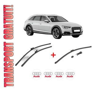 Set 3 stergatoare AUDI A4 Allroad B9 (8WH, 8WJ) din 2016 - 2019, pentru parbriz si luneta fata si spate auto, Valeo HydroConnect, din cauciuc siliconat rezistent, 4 Stickere Auto AUDI