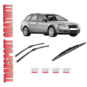 Set 3 stergatoare AUDI A4 B7 Avant (8ED) din 2004-2008, pentru parbriz si luneta fata si spate auto, Bosch Twin-Aerotwin, din cauciuc siliconat rezistent, 4 Stickere Auto AUDI