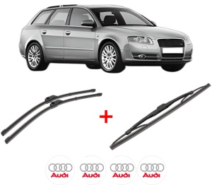 Set 3 stergatoare AUDI A4 B7 Avant (8ED) din 2004 - 2008, pentru parbriz si luneta fata si spate auto, Valeo Silencio, din cauciuc siliconat rezistent, 4 Stickere Auto AUDI v14914