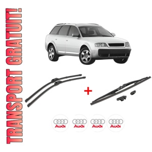 Set 3 stergatoare AUDI ALLROAD C5 (4BH) din 2000 - 2005, pentru parbriz si luneta fata si spate auto, Valeo Silencio, din cauciuc siliconat rezistent, 4 Stickere Auto AUDI