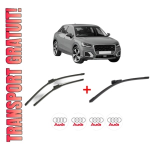 Set 3 stergatoare AUDI Q2 (GAB, GAG) din 2016 - 2020, pentru parbriz si luneta fata si spate auto, Bosch Aerotwin, din cauciuc siliconat rezistent, 4 Stickere Auto AUDI