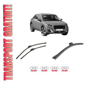 Set 3 stergatoare AUDI Q2 (GAB, GAG) din 2016-2021, pentru parbriz si luneta fata si spate auto, Bosch Aerotwin-Aerotwin, din cauciuc siliconat rezistent, 4 Stickere Auto AUDI