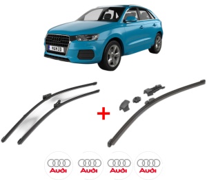 Set 3 stergatoare AUDI Q3 (F3B) din 2018 - 2021, pentru parbriz si luneta fata si spate auto, Valeo HydroConnect, din cauciuc siliconat rezistent, 4 Stickere Auto AUDI v12814