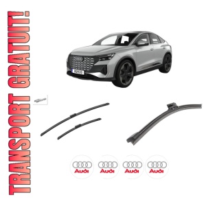 Set 3 stergatoare AUDI Q4 E-TRON SUV (F4B) din 2021, pentru parbriz si luneta fata si spate auto, Bosch Aerotwin-Aerotwin, din cauciuc siliconat rezistent, 4 Stickere Auto AUDI
