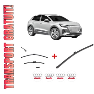 Set 3 stergatoare AUDI Q4 SUV (F4B) din 2021, pentru parbriz si luneta fata si spate auto, Valeo Silencio Xtrm, din cauciuc siliconat rezistent, 4 Stickere Auto AUDI