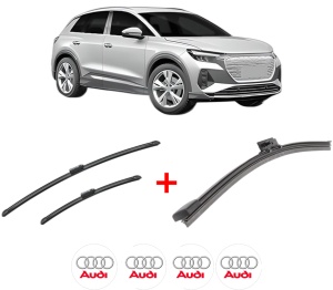 Set 3 stergatoare AUDI Q4 SUV (F4B) din 2021, pentru parbriz si luneta fata si spate auto, Bosch Aerotwin, din cauciuc siliconat rezistent, 4 Stickere Auto AUDI v5555