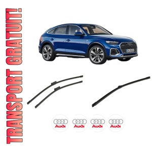 Set 3 stergatoare AUDI Q5 Sportback (FYT) din 2020-2021, pentru parbriz si luneta fata si spate auto, Bosch Aerotwin-Aerotwin, din cauciuc siliconat rezistent, 4 Stickere Auto AUDI