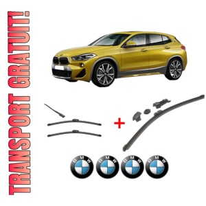 Set 3 stergatoare BMW Seria X2 (F39) din 2017 - 2023, pentru parbriz si luneta fata si spate auto, Valeo HydroConnect, din cauciuc siliconat rezistent, 4 Stickere Auto BMW