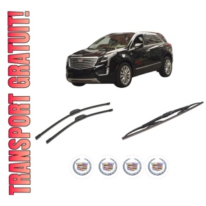 Set 3 stergatoare CADILLAC XT5 din 2016, pentru parbriz si luneta fata si spate auto, Bosch Twin-Aerotwin Retrofit, din cauciuc siliconat rezistent, 4 Stickere Auto CADILLAC