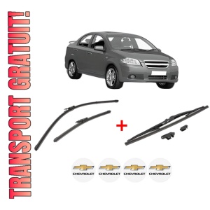 Set 3 stergatoare CHEVROLET AVEO / KALOS Hatchback (T250, T255) din 2007 - 2012, pentru parbriz si luneta fata si spate auto, Valeo Silencio, din cauciuc siliconat rezistent, 4 Stickere Auto CHEVROLET