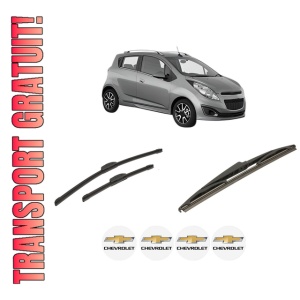 Set 3 stergatoare CHEVROLET SPARK (M300) din 2007-2014, pentru parbriz si luneta fata si spate auto, Bosch Twin-Aerotwin Retrofit, din cauciuc siliconat rezistent, 4 Stickere Auto CHEVROLET