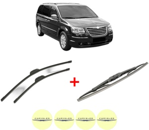 Set 3 stergatoare CHRYSLER GRAND VOYAGER V (RT) din 2008 - 2011, pentru parbriz si luneta fata si spate auto, Bosch Twin, din cauciuc siliconat rezistent, 4 Stickere Auto CHRYSLER v11489