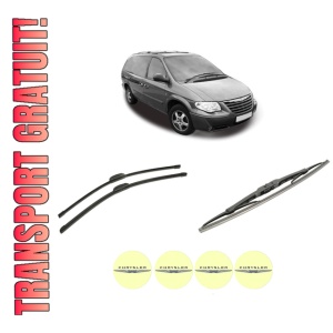 Set 3 stergatoare CHRYSLER GRAND VOYAGER / VOYAGER IV (RG, RS) din 2000-2008, pentru parbriz si luneta fata si spate auto, Bosch Twin-Aerotwin Retrofit, din cauciuc siliconat rezistent, 4 Stickere Auto CHRYSLER