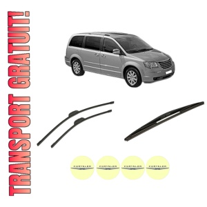 Set 3 stergatoare CHRYSLER GRAND VOYAGER / VOYAGER V (RT) din 2007-2012, pentru parbriz si luneta fata si spate auto, Bosch Twin-Aerotwin Retrofit, din cauciuc siliconat rezistent, 4 Stickere Auto CHRYSLER