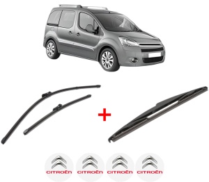 Set 3 stergatoare CITROEN BERLINGO MULTISPACE (B9) din 2008 - 2021, pentru parbriz si luneta fata si spate auto, Valeo Silencio, din cauciuc siliconat rezistent, 4 Stickere Auto CITROEN v15634