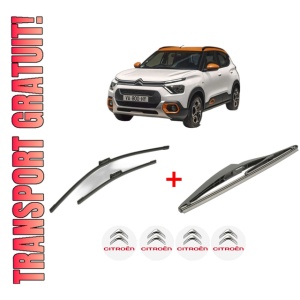Set 3 stergatoare CITROEN C3 ORIGIN III (SX) din 2024, pentru parbriz si luneta fata si spate auto, Bosch Twin, din cauciuc siliconat rezistent, 4 Stickere Auto CITROEN