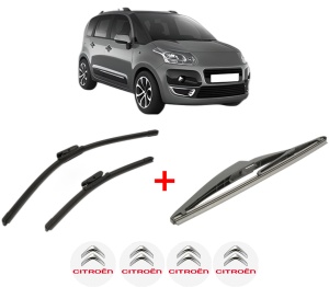 Set 3 stergatoare CITROEN C3 PICASSO (SH_) din 2008 - 2017, pentru parbriz si luneta fata si spate auto, Bosch Twin, din cauciuc siliconat rezistent, 4 Stickere Auto CITROEN v7595