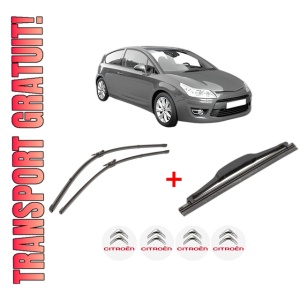 Set 3 stergatoare CITROEN C4 Coupe (LA_) din 2004 - 2011, pentru parbriz si luneta fata si spate auto, Valeo Silencio, din cauciuc siliconat rezistent, 4 Stickere Auto CITROEN