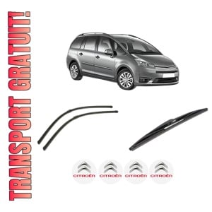 Set 3 stergatoare CITROEN C4 GRAND PICASSO I (UA_) din 2006-2013, pentru parbriz si luneta fata si spate auto, Bosch Twin-Aerotwin, din cauciuc siliconat rezistent, 4 Stickere Auto CITROEN