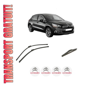Set 3 stergatoare CITROEN DS4 (NX_) din 2011-2015, pentru parbriz si luneta fata si spate auto, Bosch Twin-Aerotwin, din cauciuc siliconat rezistent, 4 Stickere Auto CITROEN