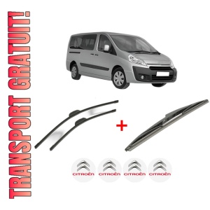 Set 3 stergatoare CITROEN JUMPY II (VF7) din 2007 - 2016, pentru parbriz si luneta fata si spate auto, Bosch Twin, din cauciuc siliconat rezistent, 4 Stickere Auto CITROEN