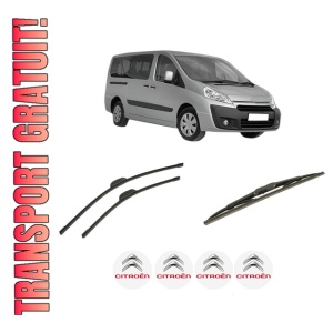 Set 3 stergatoare CITROEN JUMPY II (VF7) din 2007-2016, pentru parbriz si luneta fata si spate auto, Bosch Twin-Aerotwin Retrofit, din cauciuc siliconat rezistent, 4 Stickere Auto CITROEN