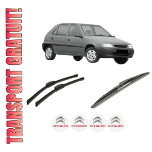 Set 3 stergatoare CITROEN SAXO (S0, S1) din 1996-2004, pentru parbriz si luneta fata si spate auto, Bosch Twin-Aerotwin Retrofit, din cauciuc siliconat rezistent, 4 Stickere Auto CITROEN