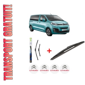 Set 3 stergatoare CITROEN SPACETOURER Bus (V_) din 2016 - 2023, pentru parbriz si luneta fata si spate auto, Valeo Silencio, din cauciuc siliconat rezistent, 4 Stickere Auto CITROEN