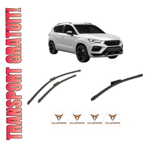 Set 3 stergatoare CUPRA ATECA (KH7, KHP, KBP) din 2018-2023, pentru parbriz si luneta fata si spate auto, Bosch Aerotwin-Aerotwin, din cauciuc siliconat rezistent, 4 Stickere Auto CUPRA