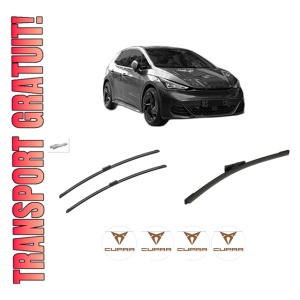 Set 3 stergatoare CUPRA BORN (K11) din 2021-2024, pentru parbriz si luneta fata si spate auto, Bosch Aerotwin-Aerotwin, din cauciuc siliconat rezistent, 4 Stickere Auto CUPRA